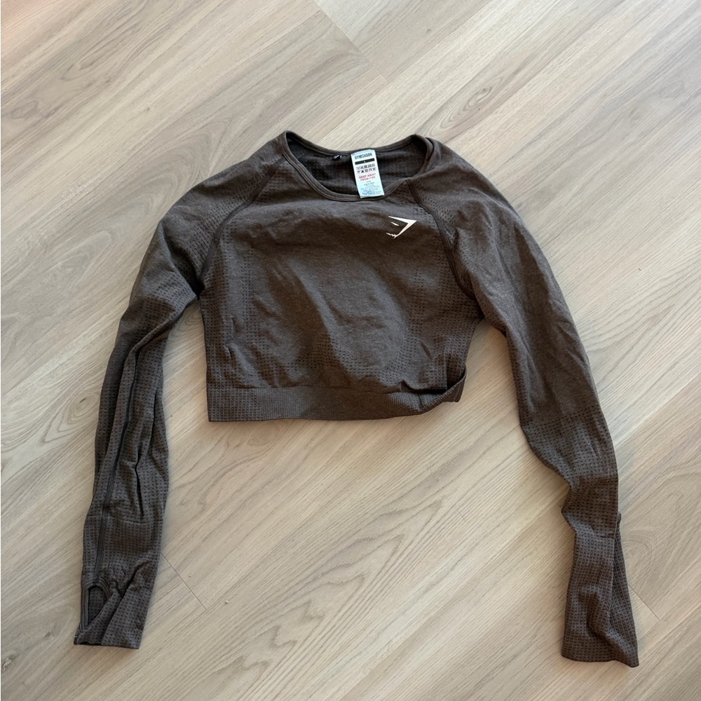 Gymshark Women's Chocolate Brown Long Sleeve Crop Top